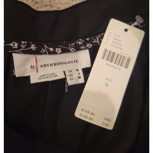 NWT By Anthropologie Wide-Leg Eyelet Crop Pants Black Embroidery Pockets Women 6 - Picture 8 of 12